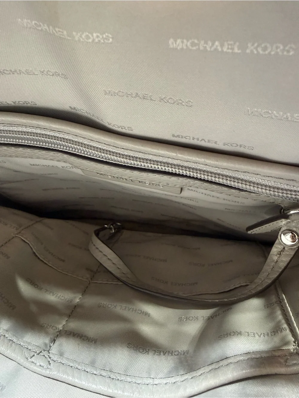MICHAEL KORS Gray Pebbled Leather Backpack